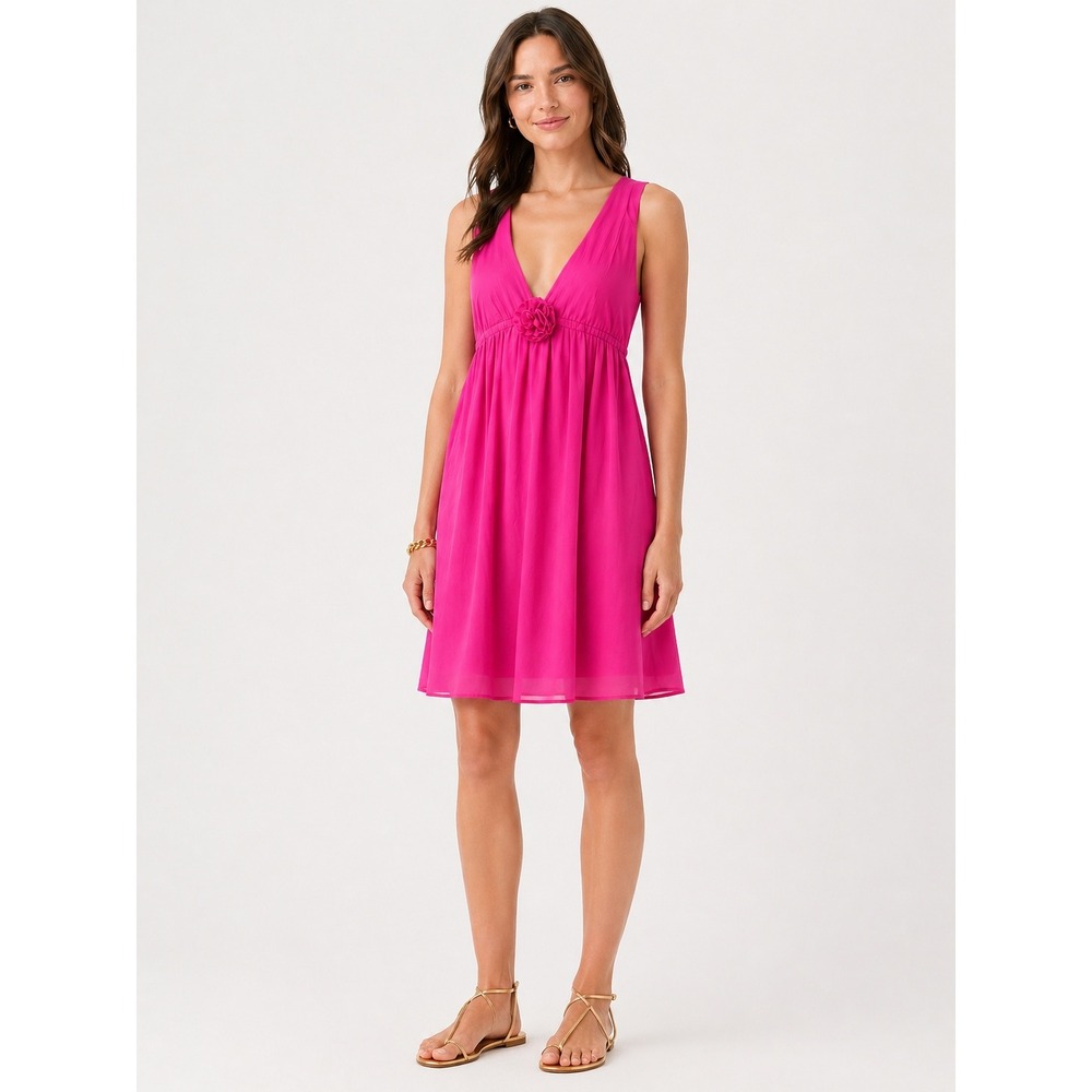J.Crew Womens‎ Organic Cotton Mini Dress XL Pink V-Neck Tie Back Resort Vacation